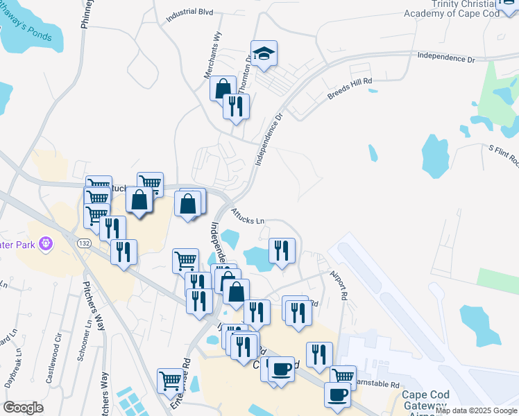 map of restaurants, bars, coffee shops, grocery stores, and more near 750 Attucks Lane in Barnstable