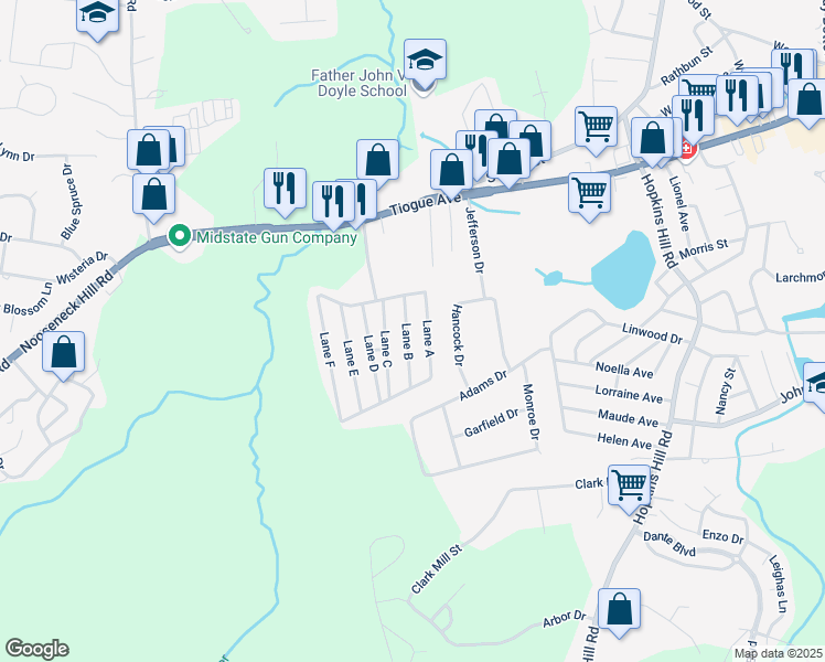 map of restaurants, bars, coffee shops, grocery stores, and more near 11 Lane B in Coventry