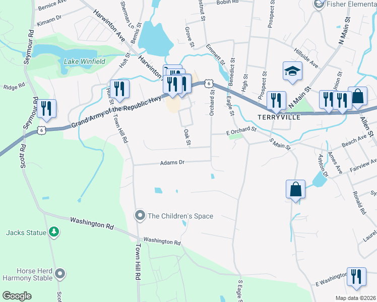 map of restaurants, bars, coffee shops, grocery stores, and more near 13 Hickory Street in Plymouth