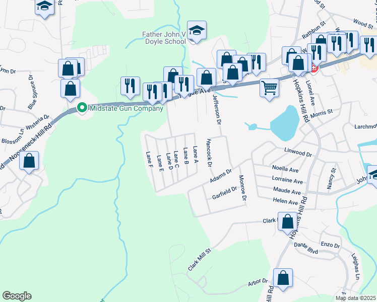 map of restaurants, bars, coffee shops, grocery stores, and more near 11 Lane B in Coventry