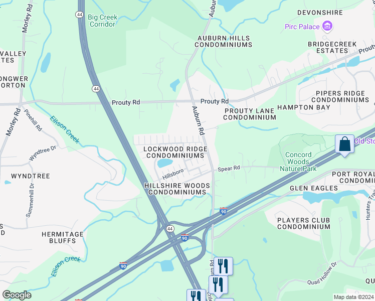 map of restaurants, bars, coffee shops, grocery stores, and more near 7174 North Downing Place in Painesville