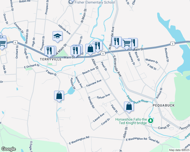 map of restaurants, bars, coffee shops, grocery stores, and more near 11 Roosevelt Avenue in Plymouth