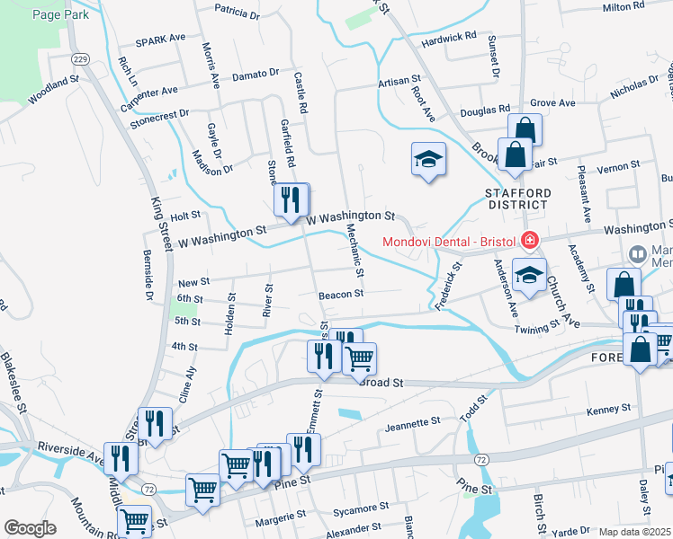 map of restaurants, bars, coffee shops, grocery stores, and more near 36 East New Street in Bristol