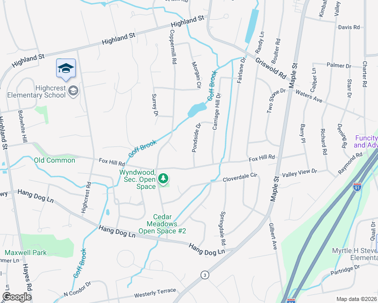 map of restaurants, bars, coffee shops, grocery stores, and more near 82 Pondside Drive in Wethersfield