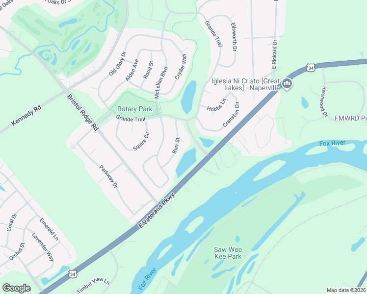 map of restaurants, bars, coffee shops, grocery stores, and more near 2642 Burr Street in Yorkville