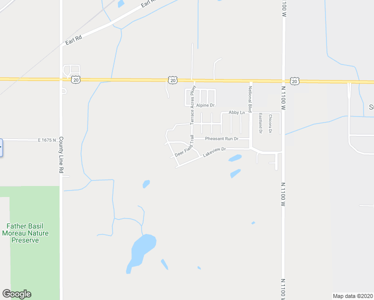 map of restaurants, bars, coffee shops, grocery stores, and more near Deer Field Trail in Michigan City