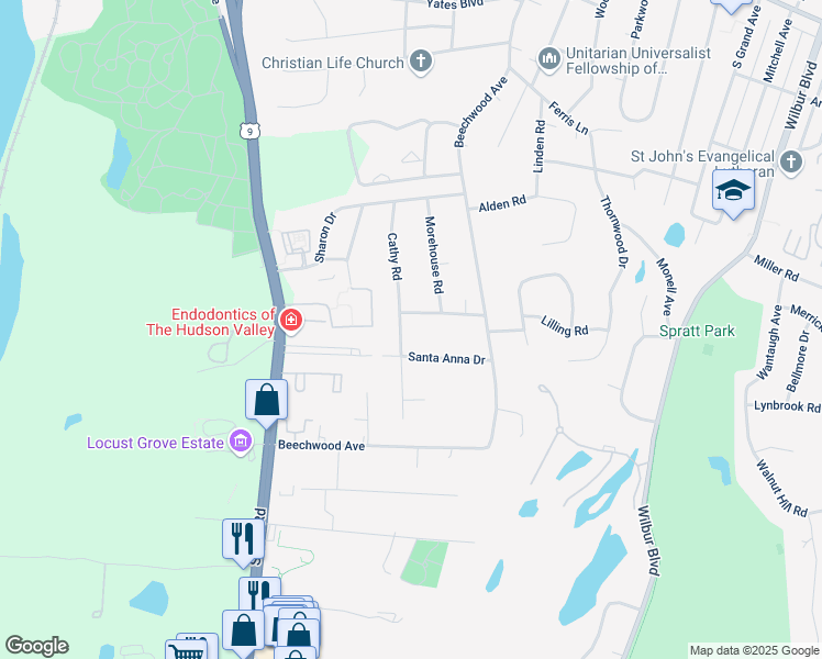 map of restaurants, bars, coffee shops, grocery stores, and more near 34 Cathy Road in Poughkeepsie