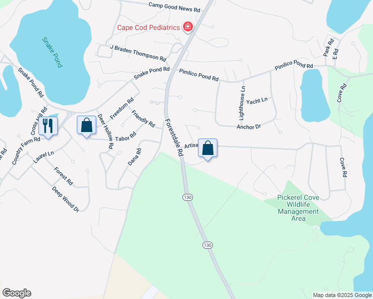 map of restaurants, bars, coffee shops, grocery stores, and more near 2 Artisan Way in Sandwich
