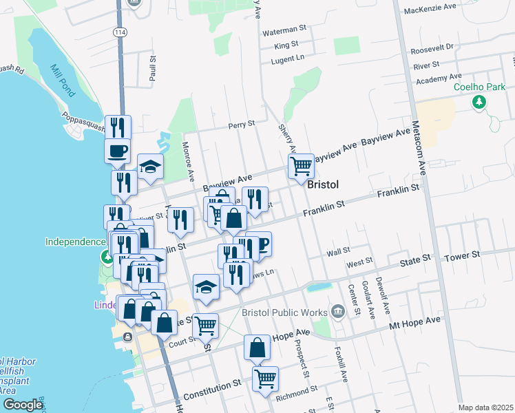 map of restaurants, bars, coffee shops, grocery stores, and more near 37 Saint Elizabeth Street in Bristol