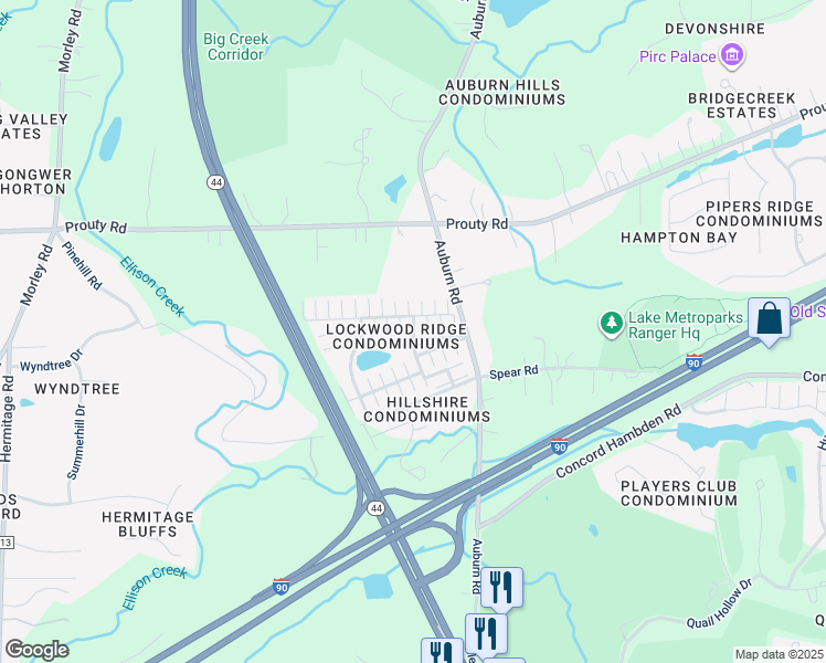 map of restaurants, bars, coffee shops, grocery stores, and more near 7174 North Downing Place in Painesville