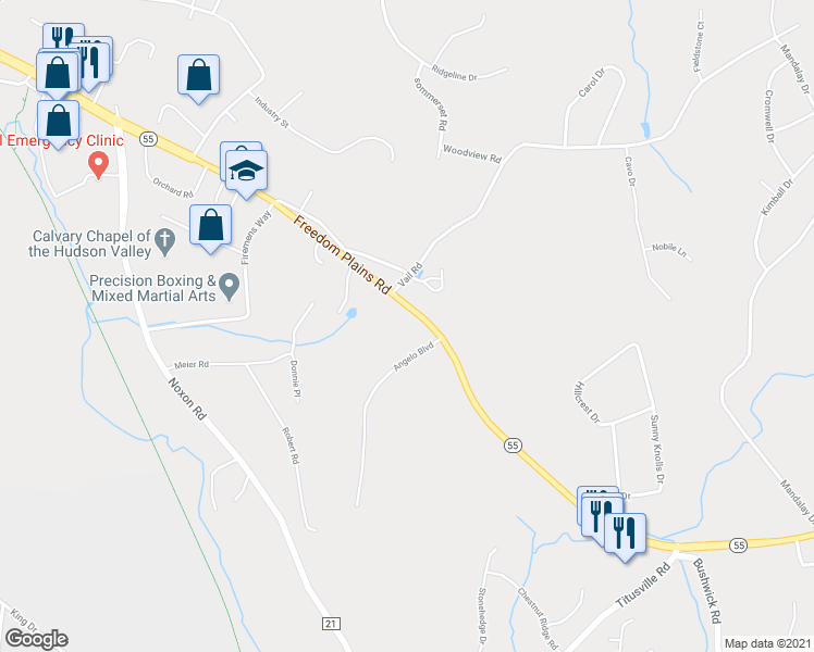 map of restaurants, bars, coffee shops, grocery stores, and more near 572 Freedom Plains Road in Poughkeepsie
