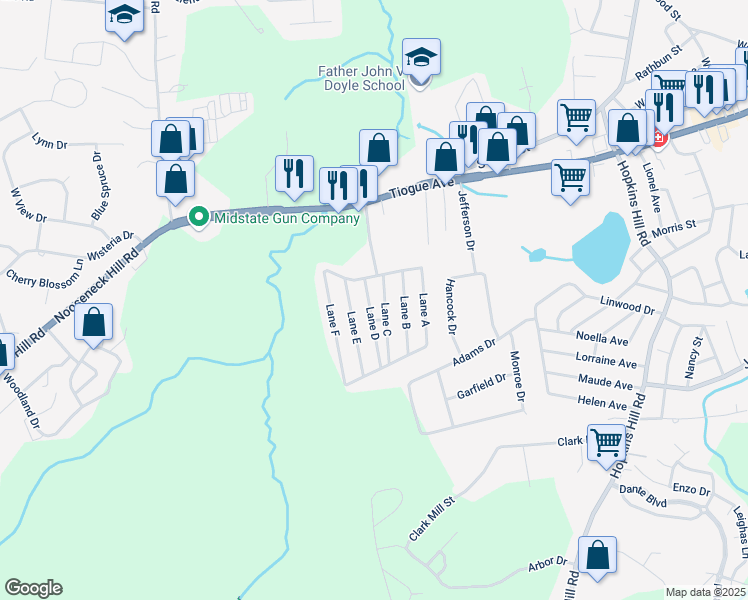 map of restaurants, bars, coffee shops, grocery stores, and more near 5 Lane D in Coventry