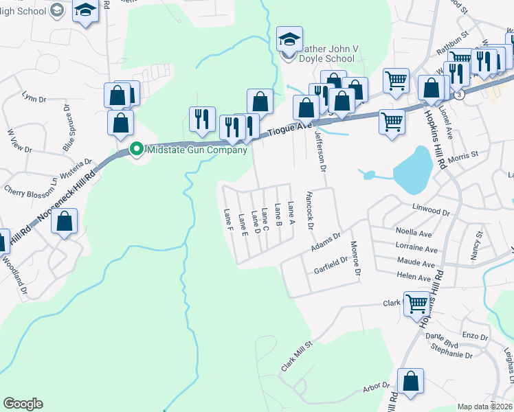 map of restaurants, bars, coffee shops, grocery stores, and more near 5 Lane D in Coventry