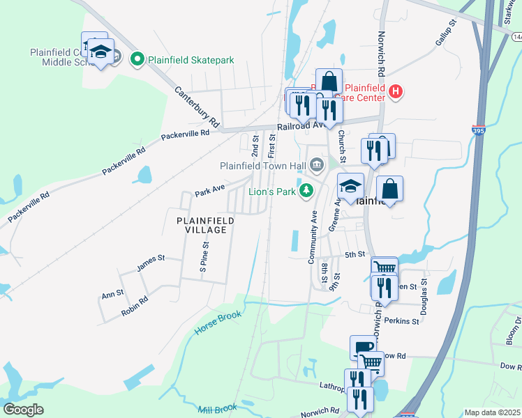 map of restaurants, bars, coffee shops, grocery stores, and more near 58-60 First Street in Plainfield