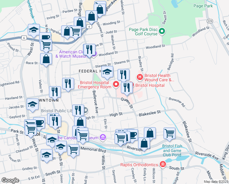 map of restaurants, bars, coffee shops, grocery stores, and more near 79 Goodwin Street in Bristol