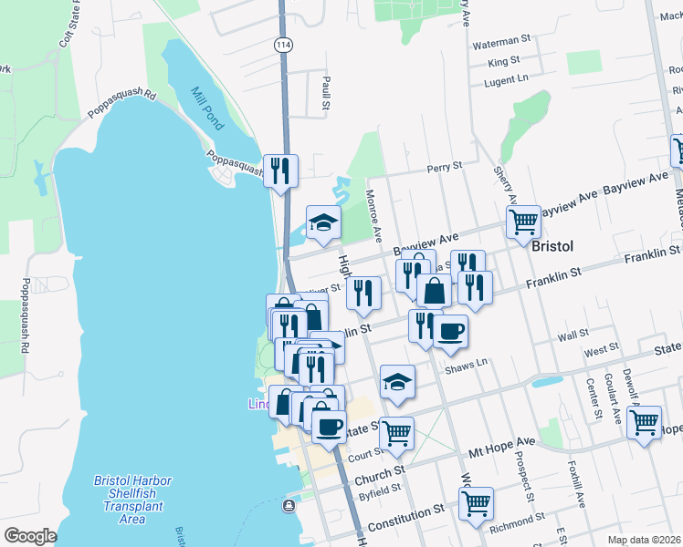 map of restaurants, bars, coffee shops, grocery stores, and more near 402 High Street in Bristol