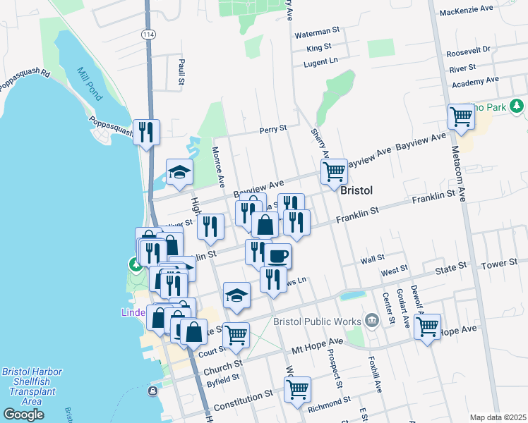 map of restaurants, bars, coffee shops, grocery stores, and more near 588 Wood Street in Bristol