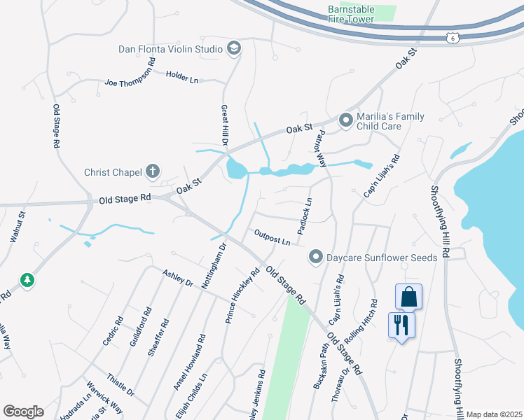 map of restaurants, bars, coffee shops, grocery stores, and more near 10 Hitching Post Lane in Barnstable