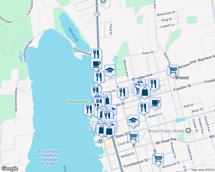 map of restaurants, bars, coffee shops, grocery stores, and more near 5 Bay Street in Bristol