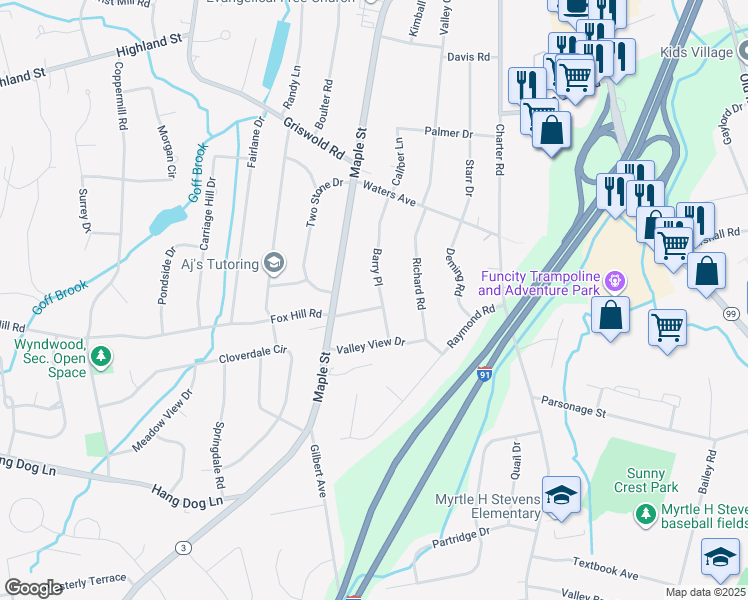 map of restaurants, bars, coffee shops, grocery stores, and more near 16 Crestridge Rd in Rocky Hill