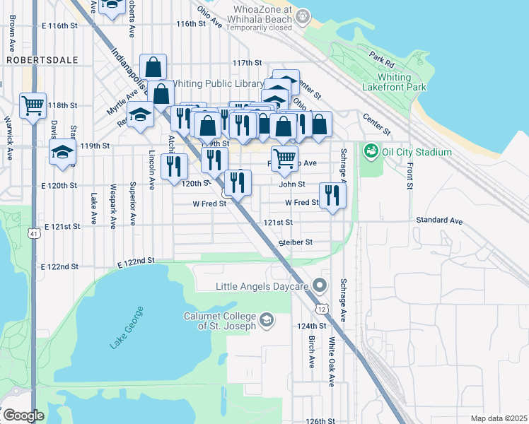 map of restaurants, bars, coffee shops, grocery stores, and more near 2035 Davidson Place in Whiting