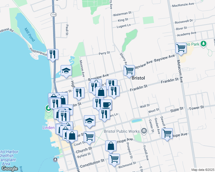 map of restaurants, bars, coffee shops, grocery stores, and more near 37 Saint Elizabeth Street in Bristol