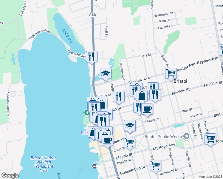 map of restaurants, bars, coffee shops, grocery stores, and more near 402 High Street in Bristol