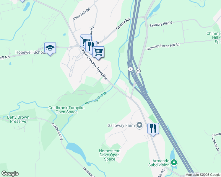 map of restaurants, bars, coffee shops, grocery stores, and more near 42 Copley Road in Glastonbury
