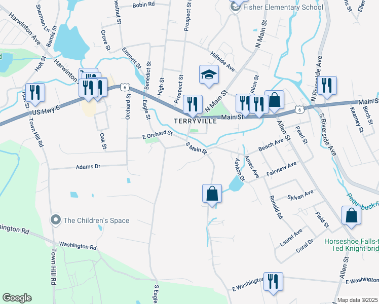 map of restaurants, bars, coffee shops, grocery stores, and more near 38 South Main Street in Plymouth