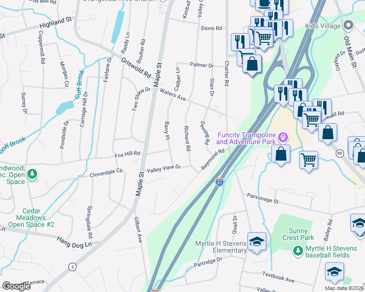 map of restaurants, bars, coffee shops, grocery stores, and more near 115 Richard Road in Rocky Hill