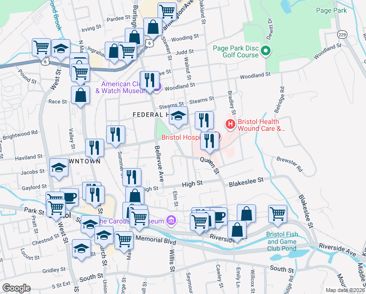 map of restaurants, bars, coffee shops, grocery stores, and more near 85 Beleden Gardens Drive in Bristol
