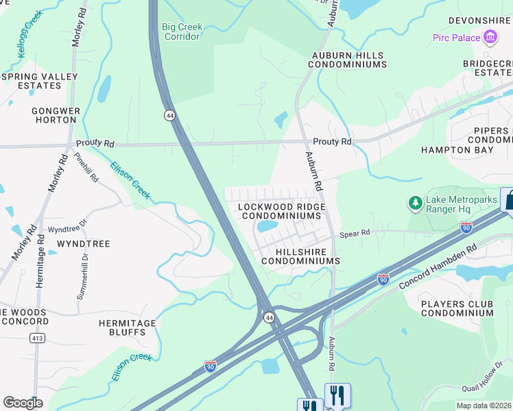 map of restaurants, bars, coffee shops, grocery stores, and more near 10882 Pepper Court in Painesville