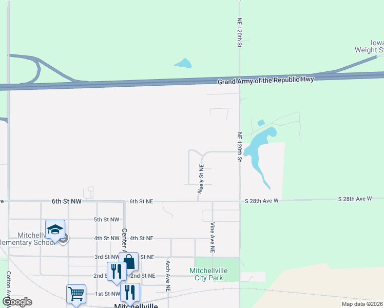 map of restaurants, bars, coffee shops, grocery stores, and more near 803 Patchett Drive Northeast in Mitchellville