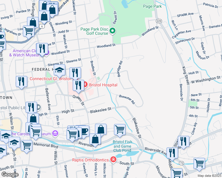 map of restaurants, bars, coffee shops, grocery stores, and more near 520 Brewster Road in Bristol