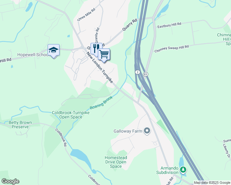 map of restaurants, bars, coffee shops, grocery stores, and more near 42 Copley Road in Glastonbury