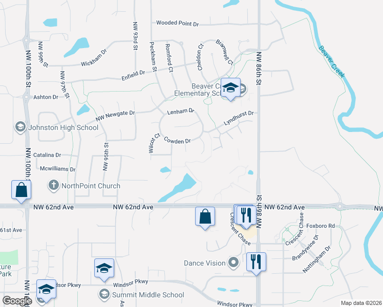 map of restaurants, bars, coffee shops, grocery stores, and more near 6403 Bentley Place in Johnston