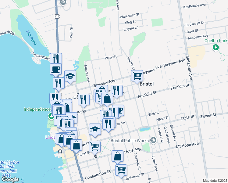map of restaurants, bars, coffee shops, grocery stores, and more near 37 Saint Elizabeth Street in Bristol