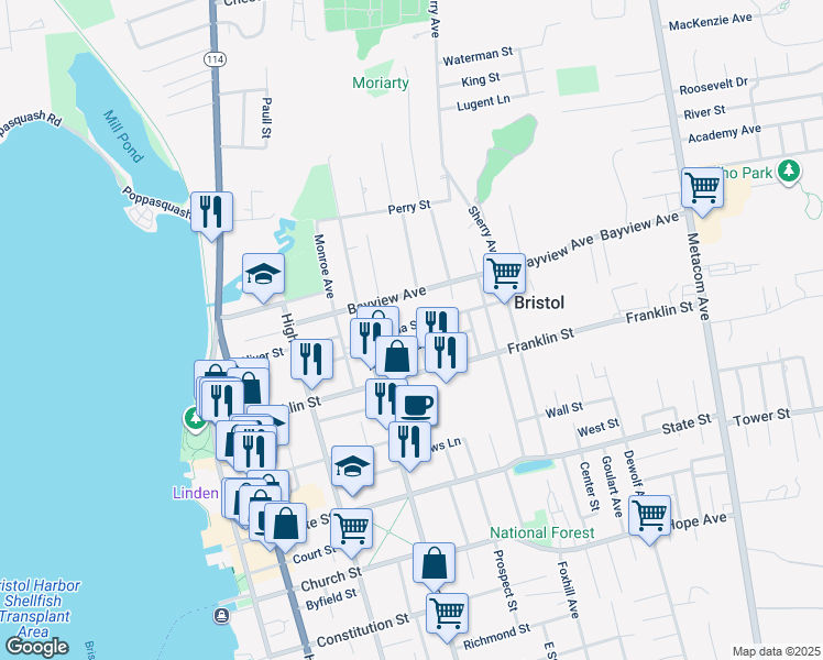 map of restaurants, bars, coffee shops, grocery stores, and more near 37 Saint Elizabeth Street in Bristol