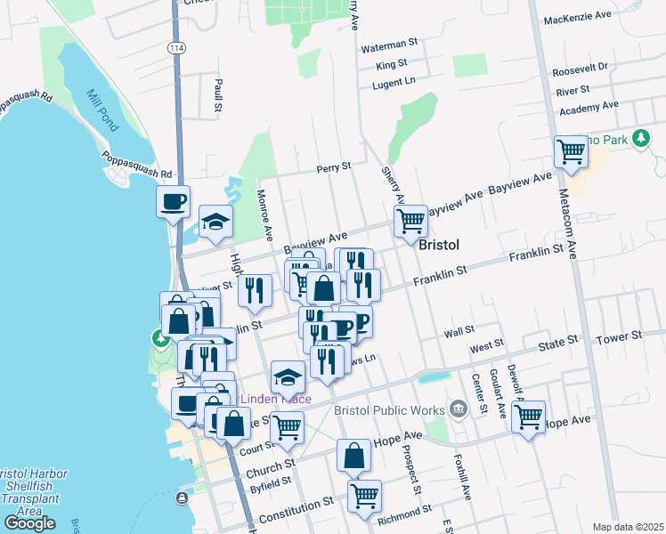 map of restaurants, bars, coffee shops, grocery stores, and more near 37 Saint Elizabeth Street in Bristol