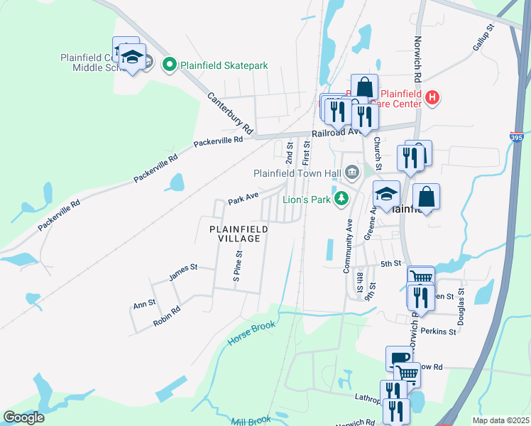 map of restaurants, bars, coffee shops, grocery stores, and more near in Plainfield