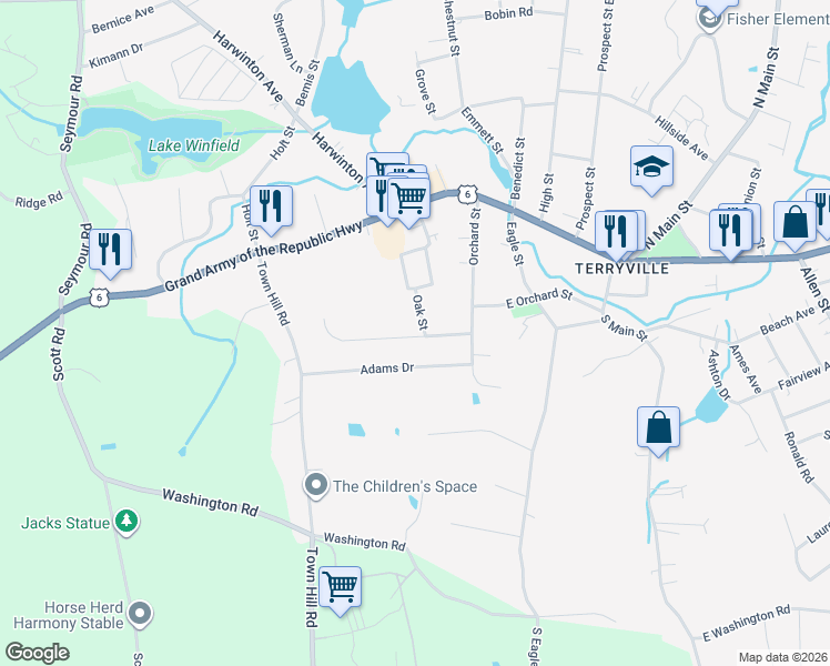 map of restaurants, bars, coffee shops, grocery stores, and more near 13 Hickory Street in Plymouth