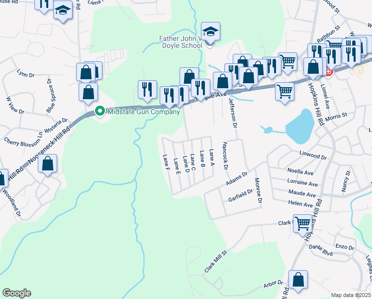 map of restaurants, bars, coffee shops, grocery stores, and more near 5 Lane D in Coventry