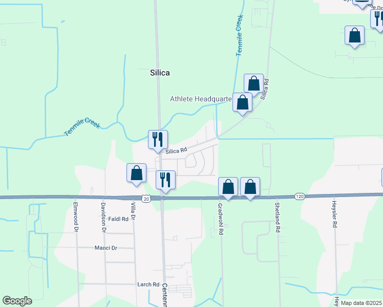 map of restaurants, bars, coffee shops, grocery stores, and more near Walnut Ci in Sylvania
