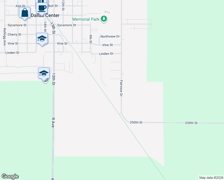 map of restaurants, bars, coffee shops, grocery stores, and more near 608 Birch Street in Dallas Center