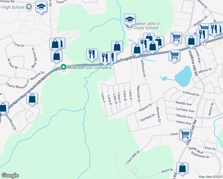 map of restaurants, bars, coffee shops, grocery stores, and more near 5 Lane D in Coventry
