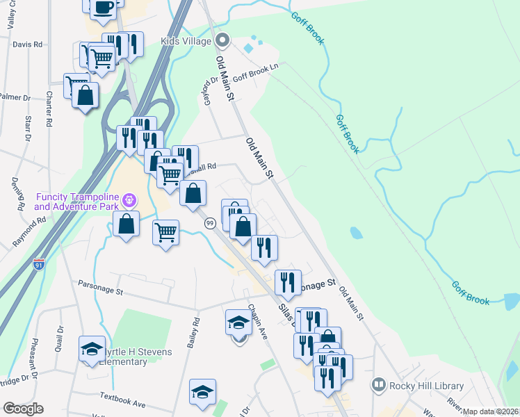 map of restaurants, bars, coffee shops, grocery stores, and more near 15 Robbins Lane in Rocky Hill
