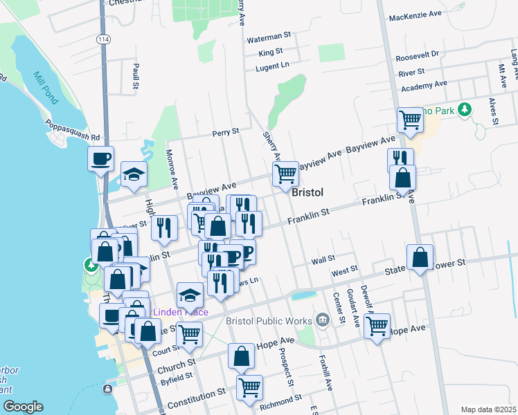 map of restaurants, bars, coffee shops, grocery stores, and more near 9 Reid Street in Bristol