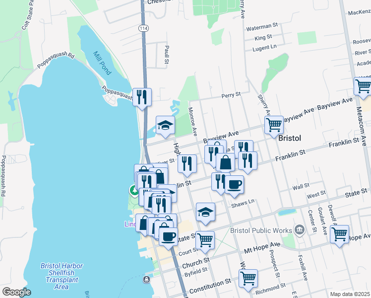 map of restaurants, bars, coffee shops, grocery stores, and more near 402 High Street in Bristol