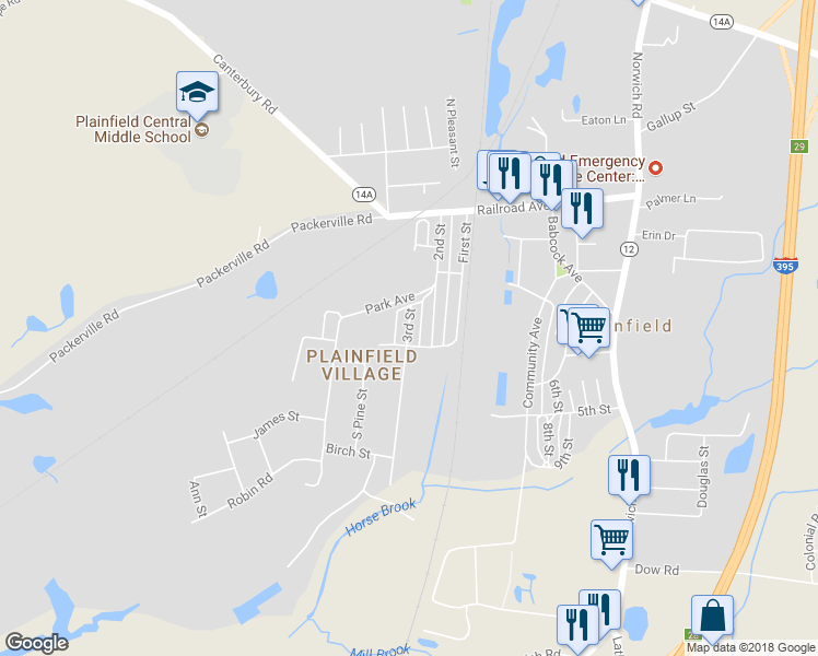 map of restaurants, bars, coffee shops, grocery stores, and more near 27 3rd Street in Plainfield