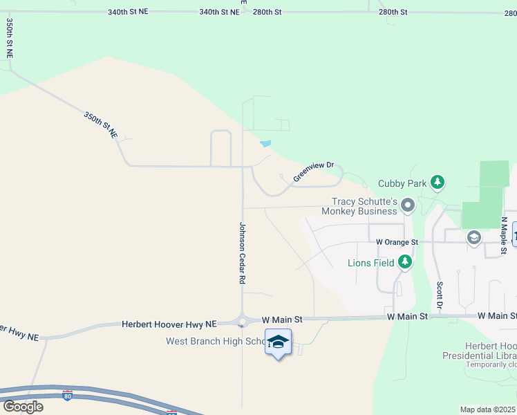 map of restaurants, bars, coffee shops, grocery stores, and more near 40 Green View Drive in West Branch